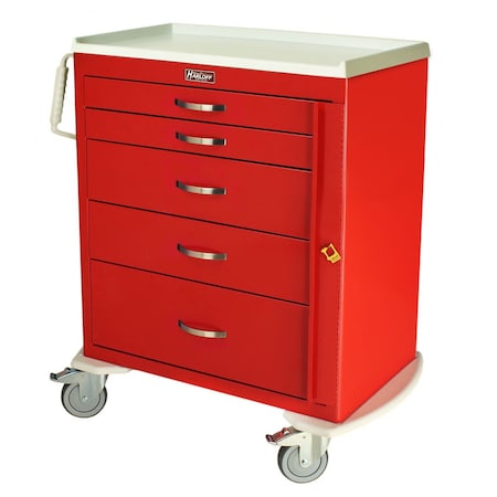 Harloff Standard Width Emergency Crash Cart, Medium Height, Five Drawers, Breakaway Lock MDS3027B05